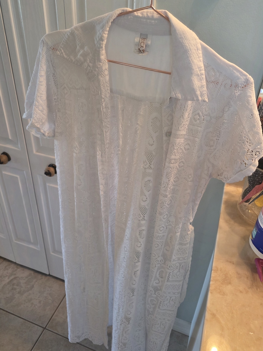 White Lace Button-Front Cover-Up with Collar
